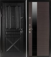 Дверь стальная ЛИВЕРПУЛЬ 1 (Коллекция "Shelter Plus") V-1 Плантан черный/Венге горизонт (стекло черное)